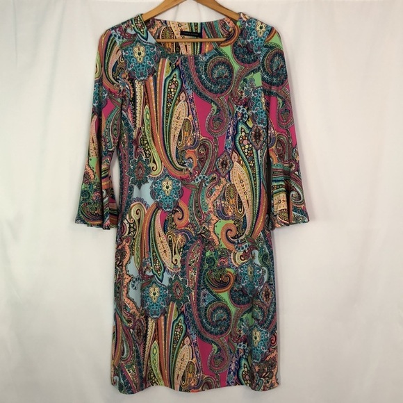 Tommy Hilfiger Paisley Print Multicolor 3/4 Sleeve Dress Size 10 - Picture 6 of 11